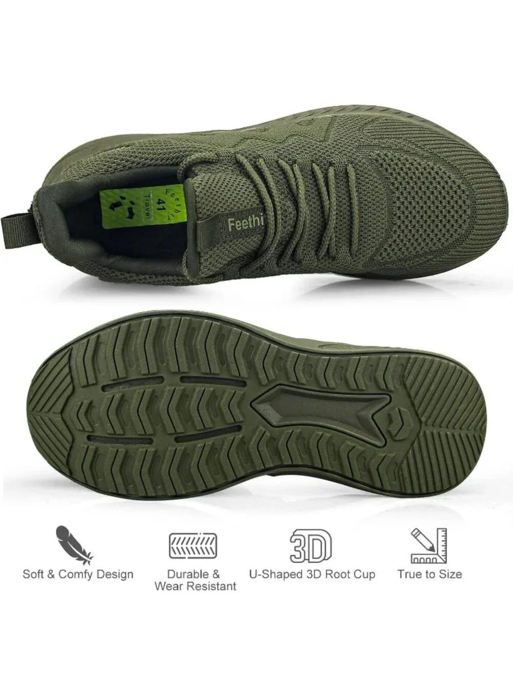 Men's Army Green Non Slip Athletic Sneaker Slip On Walking Casual Running Shoes